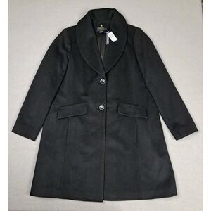 NEW Pendleton Wool Cashmere Coat Womens‎ 18 Black Shawl Collar Long Knockabout